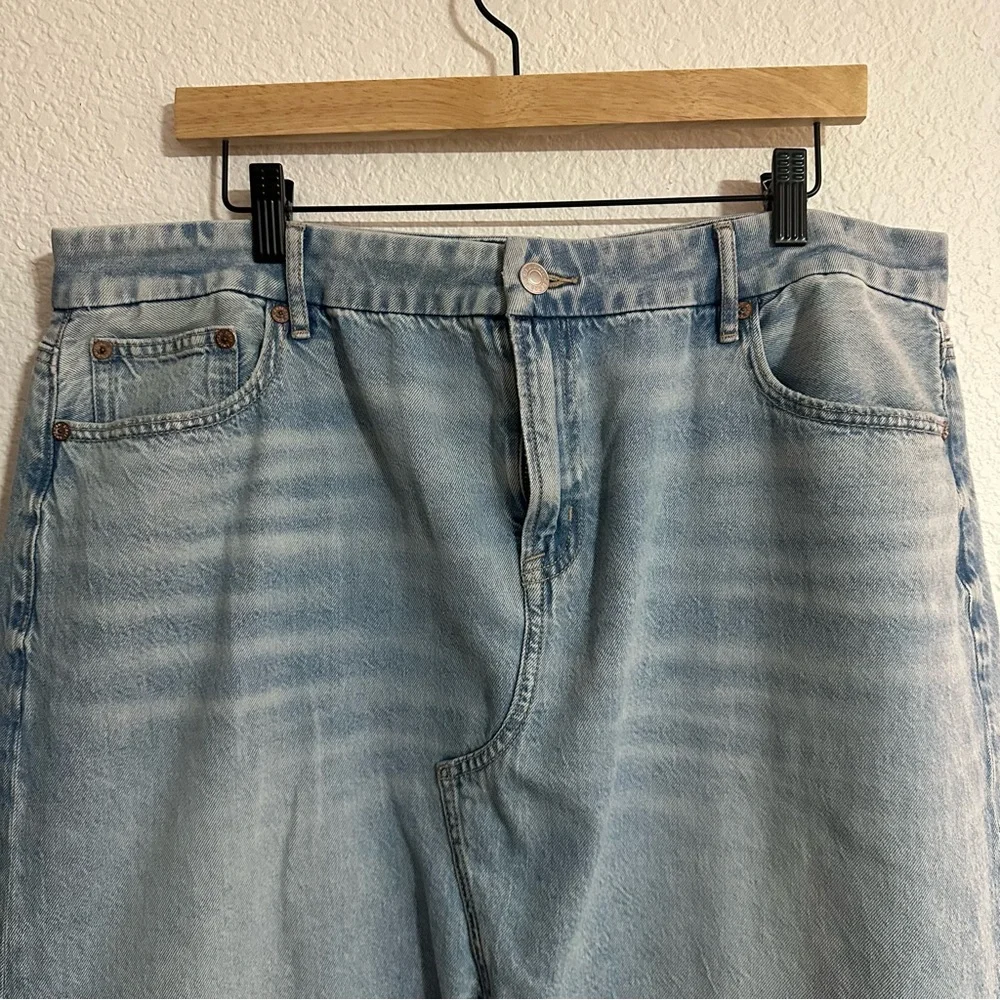 American Eagle Denim Skirt Womens 16 Low Rise Maxi Front Split Light Wash - Picture 2 of 9